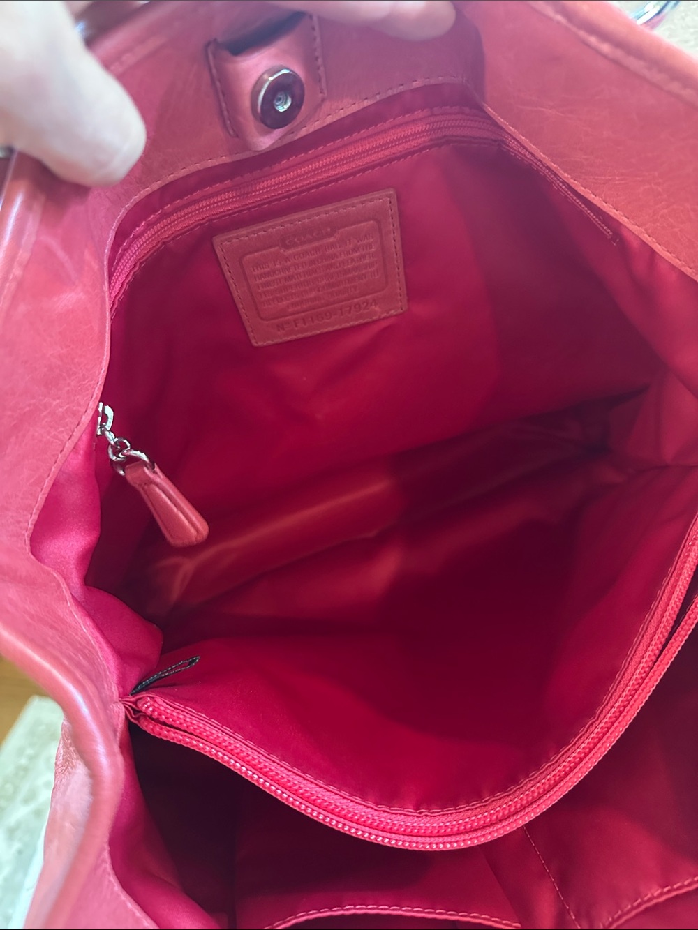 Coach Tote. Coral pink leather with Front Flap Pocket and Silver Hardware - Picture 5 of 13